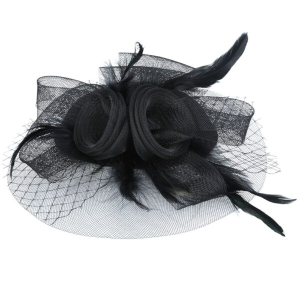 Vintage Fascinator With Elegant Feather – Black – One Size