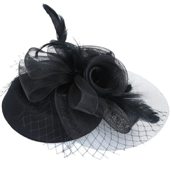 Vintage Fascinator With Elegant Feather – Black – One Size - Image 3