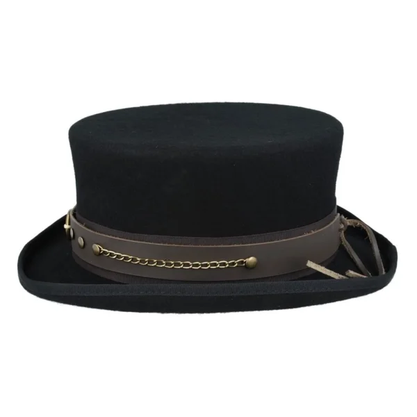 Gothic Steampunk Top Hat Black with Brown Leather Look Band – Size: 57cm (7 1/4) - Image 3