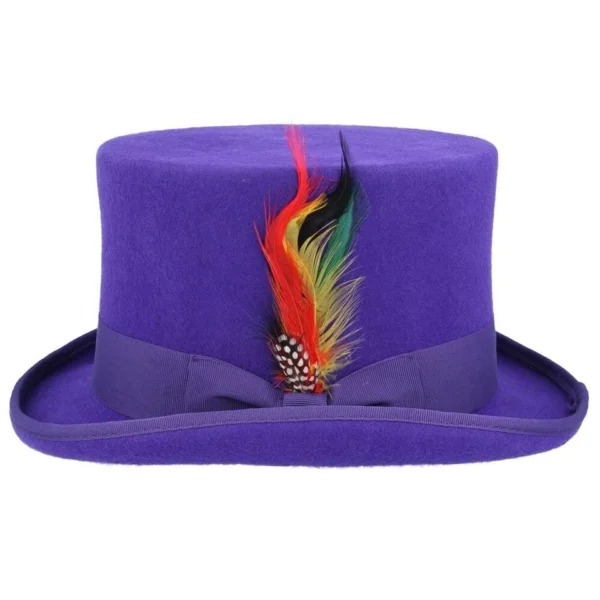 Maz Wool Felt Top Hat – Purple with Feather - Large 59cm (7 1/2)