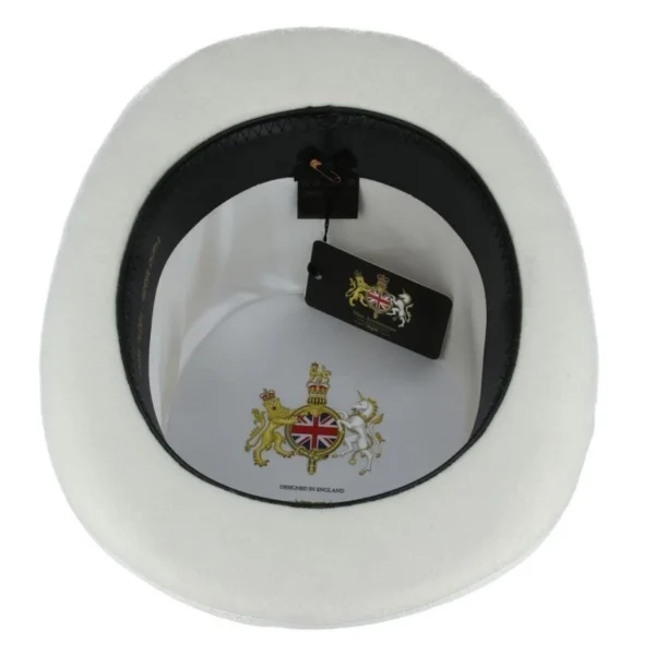 Maz Wool Felt Top Hat – White with Removable Feather – Size: Large 59cm (7 1/2) - Image 3